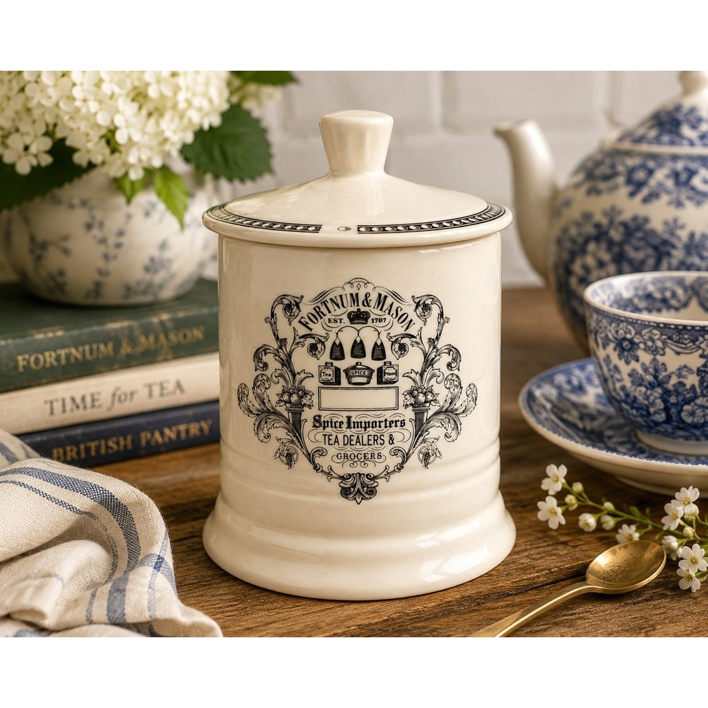 Fortnum & Mason Ceramic Storage Jar Canister Lid Piccadilly London England